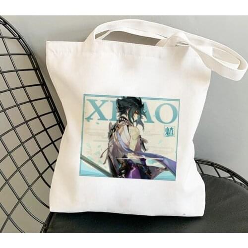 Hot Game Genshin Impact XIAO Canvas Anime Bag Harajuku Tote Bag Shopper Large Capacity Women Bag Casual Shoulder Bag Handbag