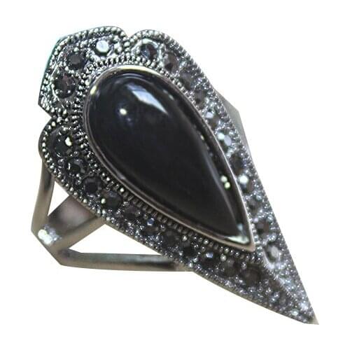 Size 7-9 Womens Black Resin Ring For Women High Quality Fashion Party Bijoux Water Drop Anel De Formatura