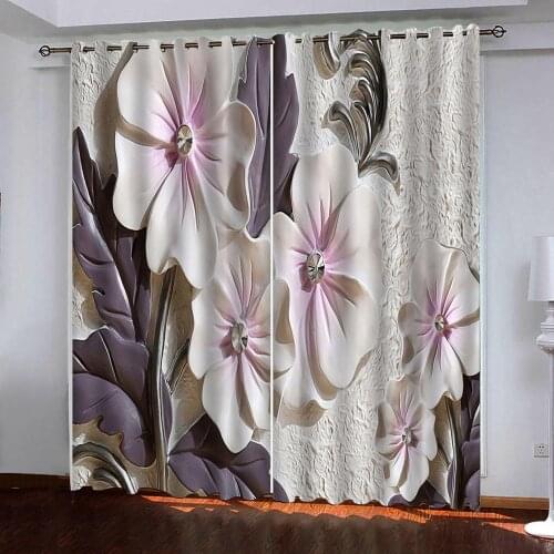 Photo Blackout Window Drapes Luxury 3D Curtains For Living room pink relief flower curtains