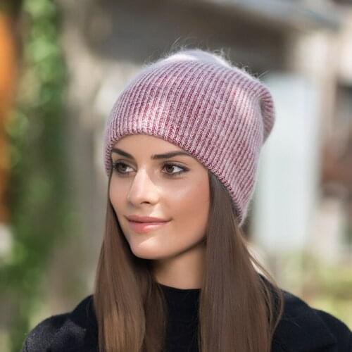 New high quality simple Rabbit fur Beanie Hat for Women Winter Skullies Warm Gravity Falls Cap Gorros Female Cap 2020