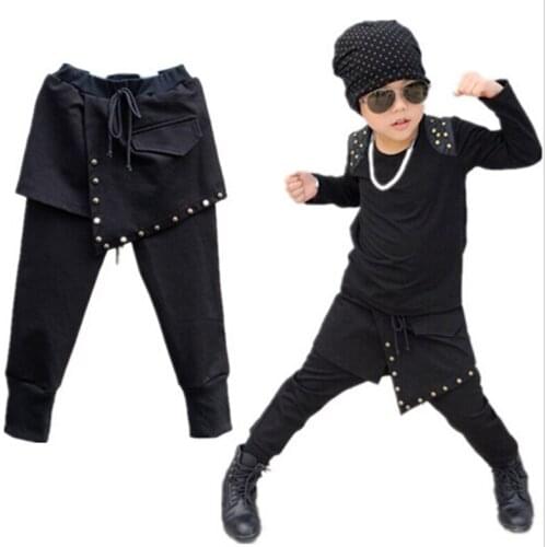 2015 New Fashion Childrens Clothing Harem Hip Hop Dance Pants Panelled Spliced Sweatpants Pockets kids Punk sports trousers
