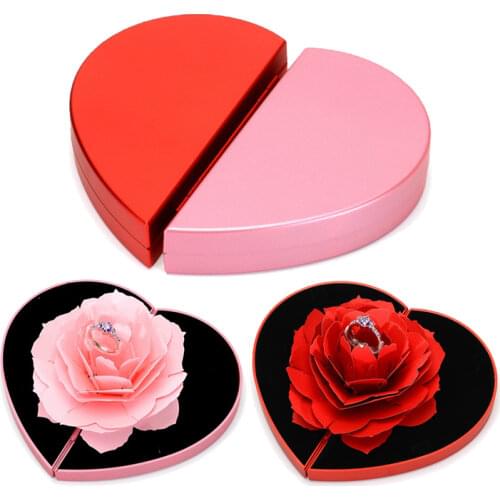 Folding Rose Ring Box Jewelry Gift Wedding Valentine Engagement Proposal Embossing Paper Flick Open Rose Jewlery Organizer