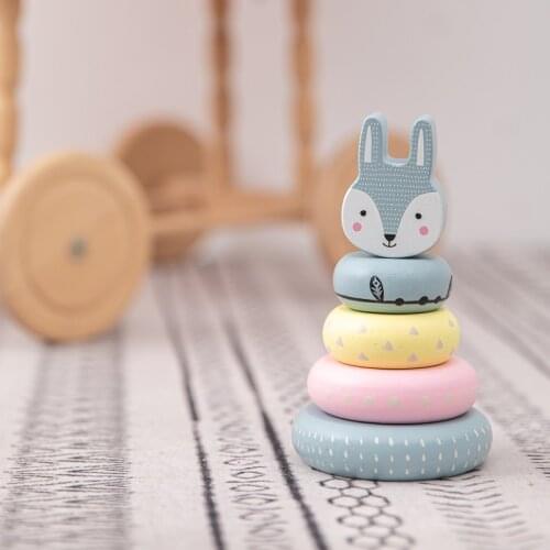 Baby Toy Wooden Jenga Building Block Colored Fox Creative Educational Toys Nordic Style Stacking Game Rainbow Stone Wooden Toy