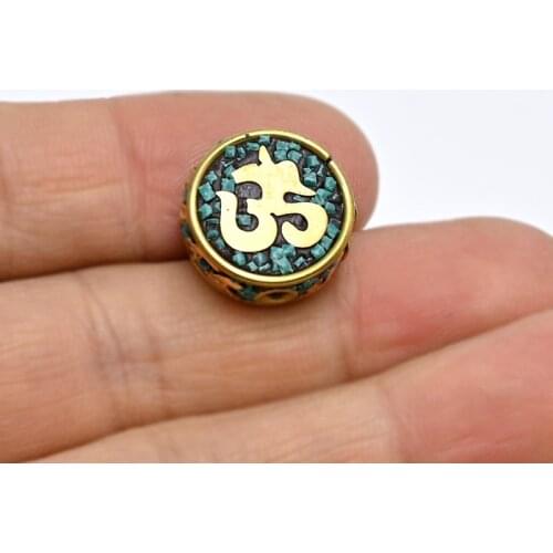 TZ-F04 Antique Nepal Handmade Six-word mantra Brass With Synthetic Coral And Turkey stone Bracelet DIY Bead For Necklace Making