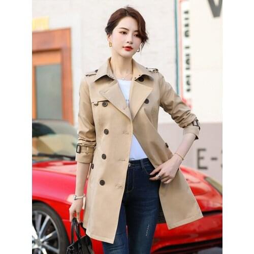 Middle Long Windbreaker Women Autumn Winter Jackets Coat High Quality Fabric Female Ladies Outwear Tops Clothes with Belt