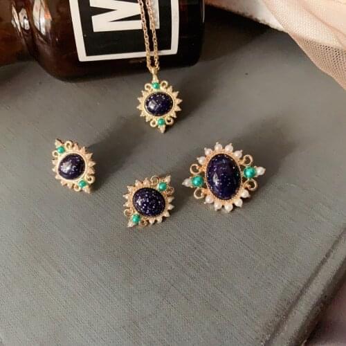 Vitage palace antique sky pearl brooches 925 earrings ear clip necklace suits