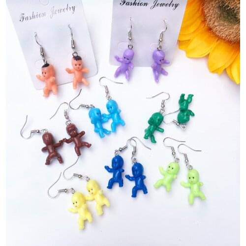 Funny Handmade Candy Color Baby Doll Earrings for Women Girl Kawaii Mini Baby Kids Toys Resin Dangle Drop Earrings Cute Jewelry
