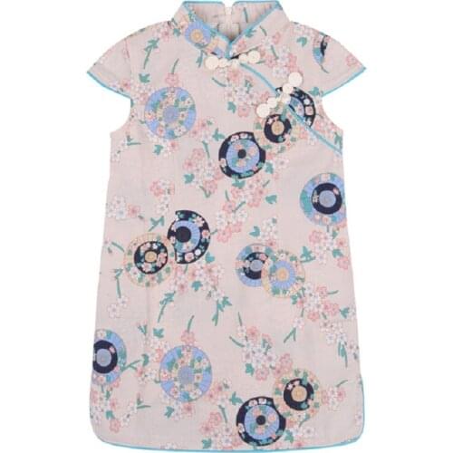 Green Cheongsam Age For 2 - 8 Years Baby Girls 2021 Chinese New Years Qipao 2021 New Summer Children Vintage Dress Kids Frocks