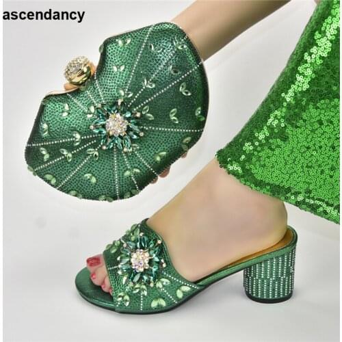 Women Italian African Party Pumps Shoes and Bag Nigerian Women Shoes and Bag To Match for Party Rhinestone Wedding Party Shoe