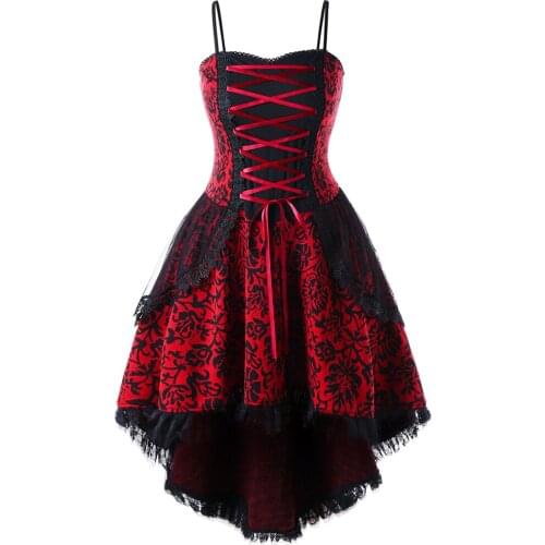 Gothic Plus Size 5XL Lace Up Dip Hem Corset Dress Women Vintage A Line Slim Elegant Party Dress Female Vestido Femme Big Size