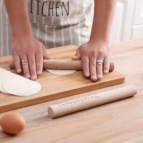 1PC Wood Rolling Pin Cookie Cake Roller with Scale Household Dumpling Wrapper Stick Small Baked Dumpling Baking Utensils