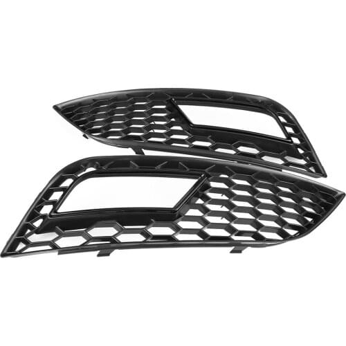 2 pcs For RS4 Style Glossy Black Front Bumper Fog Light Grilles for Audi A4 B8.5 2013-2016