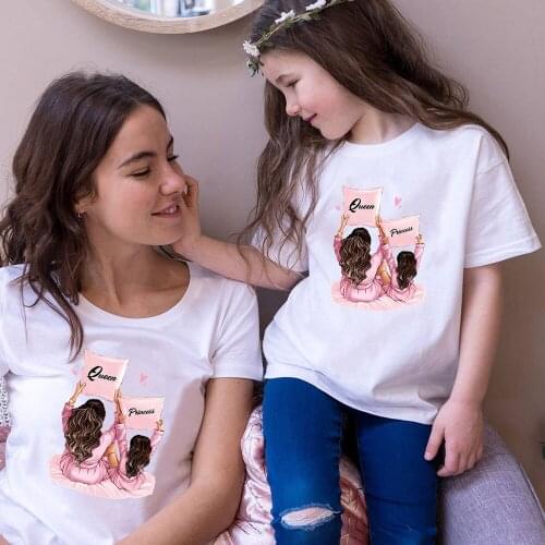 2021 Fashion Family Look T shirt Mother and Daughter Print Woman Girls T-shirt Super Mom & Princess Mothers Day Present Clothes