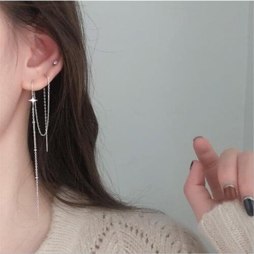 2021 Trendy Silver 925 Earrings Female Party Accessories Cute Cross Chain Tassel Earring Women Jewelry 24cm Long Ear Line Girl