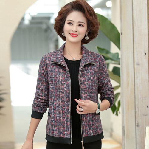 2021 Autumn New Short Jacket Middle-aged Womens Long Sleeve Outerwear Plus Size 5XL Elegant Mother Printing Zipper Coats W527
