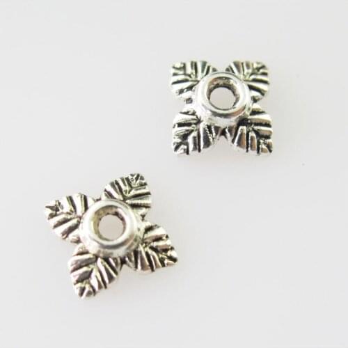 250Pcs Tibetan Silver Color Square Leaf End Bead Caps Connectors 6mm