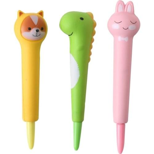 4 PCs Creative Cartoon Chronic Rebound Relaxation Mascot Dinosaur Vegetable Gel Pen Black Student Stationery Gifts Wholesale