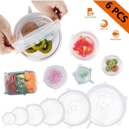 6Pcs Silicone Stretch Lids Reusable Durable Expandable Lids Food Save Silicone Covers Stretch for Container Bowl and Cup