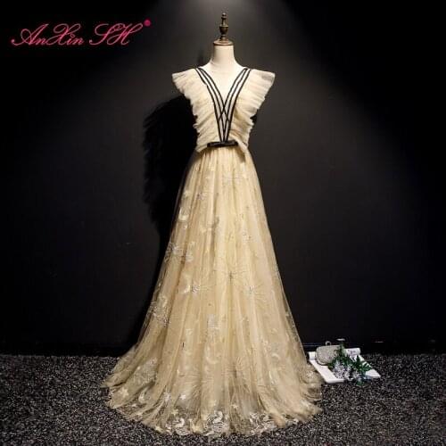 AXJFU flower lace black bow evening dress luxury vintage o neck ruffles beading flower party beach illusion evening dress