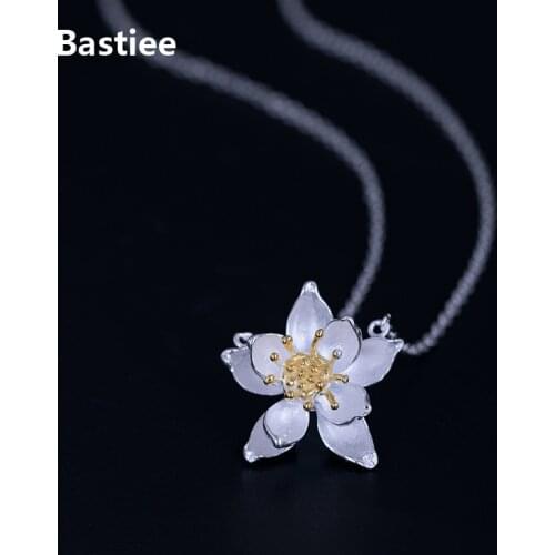 Bastiee 925 Sterling Silver Necklace Pendant Lotus Flower Jewelry For Women Accessories Link Chain Handmade Luxury Gifts Girl