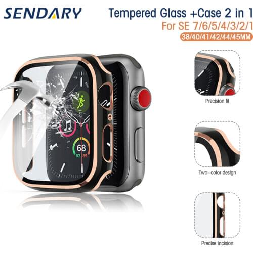 Tempered Glass Film Screen Protector + Matte Hard Case for Apple Watch SE/6/5/4/3/2/1 Bumper Frame Watch Case 38MM/40MM/42MM/44M