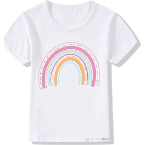 Peach Texture Rainbow Print Graphic T Shirt Funny Cute Kid T-shirt Cartoon Summer Tops Fashion Boys Girls Harajuku WhiteTops