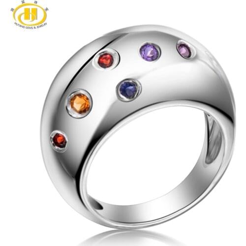 Hutang Multi-color Gemstones Rings Citrine Amethyst Garnet Solid 925 Sterling Silver Ring Fine Elegant Classic Jewelry for Gift