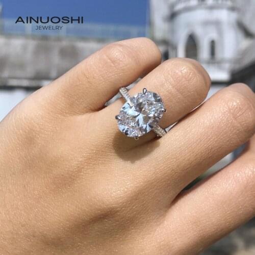 AINUOSHI 925 Sterling Silver 10x14mm Oval Cut SONA Diamond Engagement Rings For Women Promise Anniversary Wedding Rings
