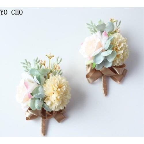Wholesael Cheap Light Color Silk Rose Wrist Corsage Artificial Daisy Wedding Corsage Wrist Flower Holiday Party Accessories