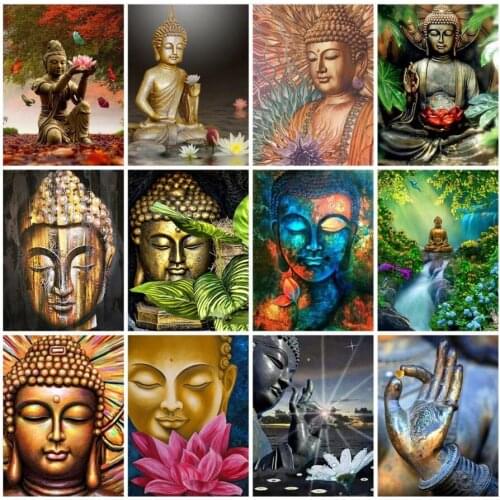 Lotus Buddha Diamond Painting Religion Mosaic Art Sticker Embroidery Stones Picture Puzzle Toys Children Gifts Decor Small Size