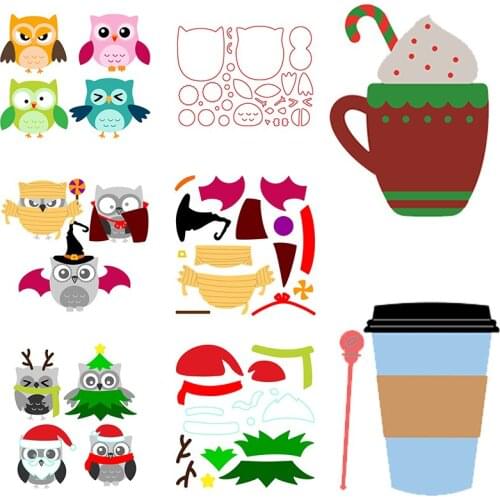 Metal Cutting Dies Night Owl Various Costumes Halloween Christmas Hat Scarf Tie Figure Add-on Coffee Ice-cream Cup DIY 2021
