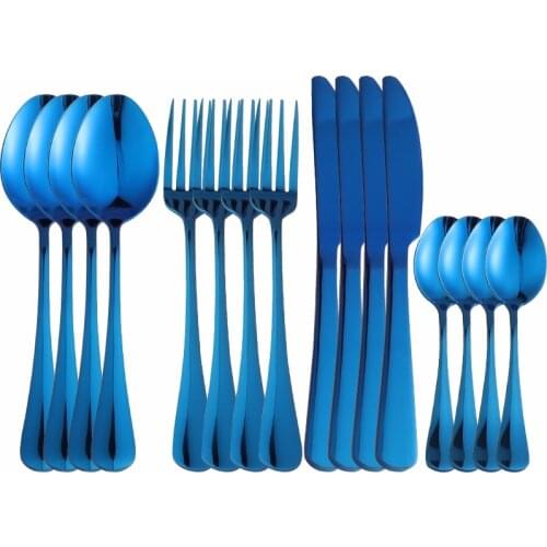 16Pcs Blue Stainless Steel Cutlery Tableware Set Dinnerware Flatware Set Forks Knives Spoons Set Wedding Home Party Silverware