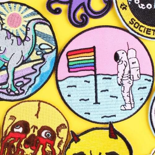 Cartoon Space Stripe Skull Embroidered Patches for Clothing Stickers Punk Iron On Patches For Clothes Sticker on Clothes DIY