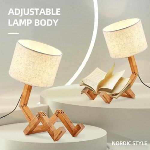 Robot Shape Wooden Table Lamp E14 Lamp Holder 110-240V Study Art Desk Cloth Parlor Night Table Modern Lamp Wooden Light Ind S5Y7
