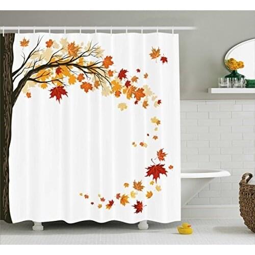 Fall Decorations Shower Curtain Leaf Group Motion in Mother Earth Transition from Summer to Winter DECOR Bathroom Decor