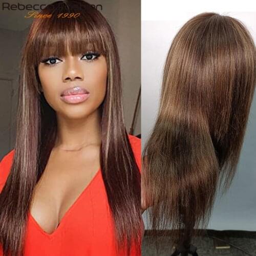 Rebecca Highlight Wig Brown Colored Human Hair Wigs Ombre P27/613 Human Hair Wigs With Bangs Straight Human Hair Wigs Preplucked