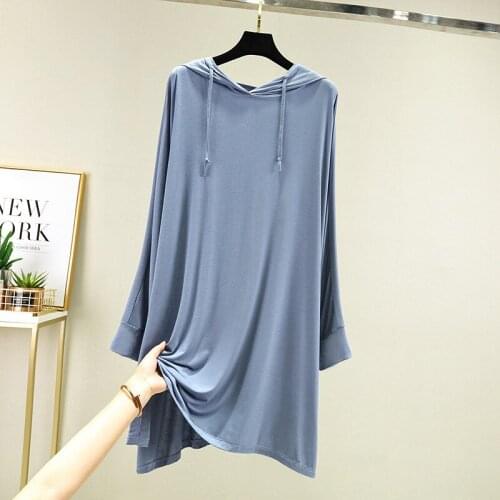 Modal Long-Sleeve Hooded Dress Female Summer Nightgowns Women Sunscreen Loose Casual Outer Night Shirt 90 Kg Wear Sleepshirt