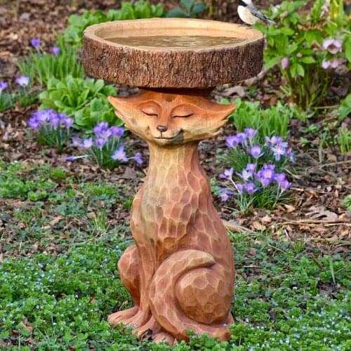 Resin Standing Foxs Birdbath Animal Statue Outdoor Birdfeeder Resin Decoration Cute Foxs Garden Ornament For Garden B1