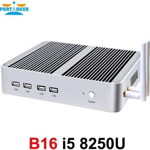 Partaker Fanless Mini Computer Intel i5 8265U i5 8250U i5 8259U 2*DDR4 Msata+M.2 PCIE Mini PC Windows 10 HTPC Nuc VGA HDMI WiFi