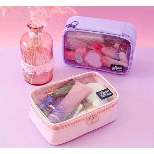 Transparent starry square cosmetic bag Korea ins girl heart large capacity hand account peripheral storage box Zipper MakeupCase