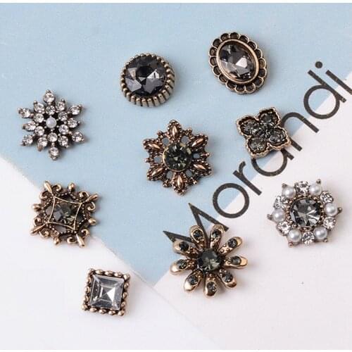 5pcs Alloy Rhinestone Buttons Ornaments Jewelry Earrings Choker Hair bag Brooch Collar DIY Handmade Jewelry Retro Accessories