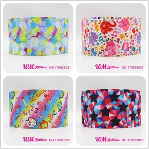 Q&N ribbon 3inch 75mm star elephant printed grosgrain ribbon webbing 50yards/roll for headband hair bows free shipping