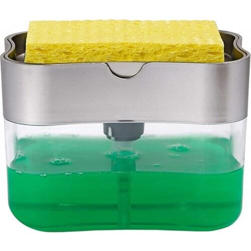 Manual Press Scrubbing Liquid Detergent Dispenser Press-type Liquid Soap Organizer with Sponge Kitchen Tool Bathroom Supplies