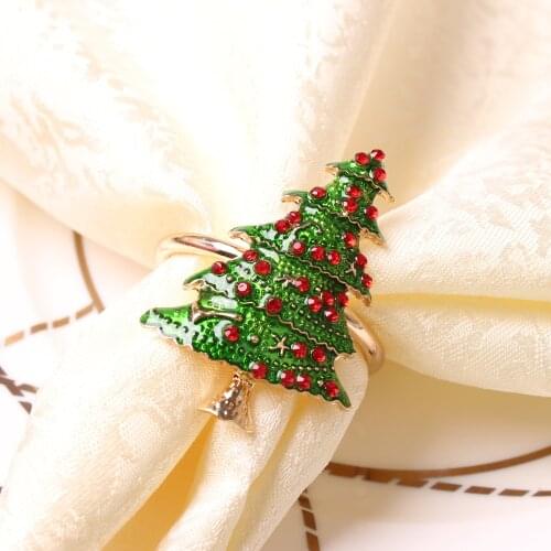 Christmas Elements Napkin Buckle High Quality Cute Xmas Tree Elk Bells Pattern Festival Party Rings Table Decorative Holder