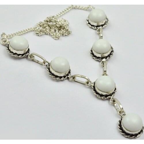 White Opal Necklace Silver Overlay over Copper , 46 cm, N2515