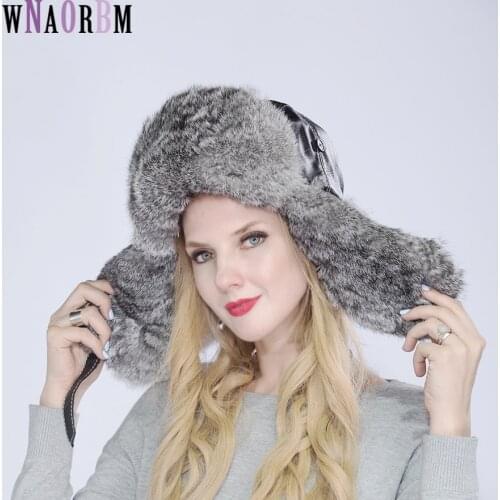 Men Rabbit Leather Fur Hat Russian Soviet Dad trapper fur hat winter hats for men fur hat 100% Real leather plus rabbit fur cap