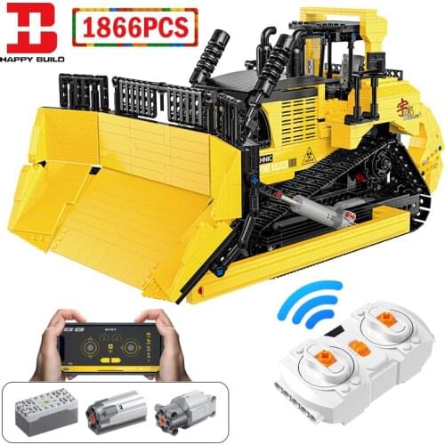 Happy Build City Technical RC Engineering Car Building Blocks APP Remote Control Large Bulldozer Vehicle Bricks Toys For Kids
