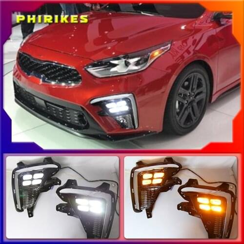 2Pcs LED Daytime Running Light For Kia K3 Cerato 2018 2019 2020 Flowing Turn Signal Relay 12V Car DRL Fog Lamp foglights