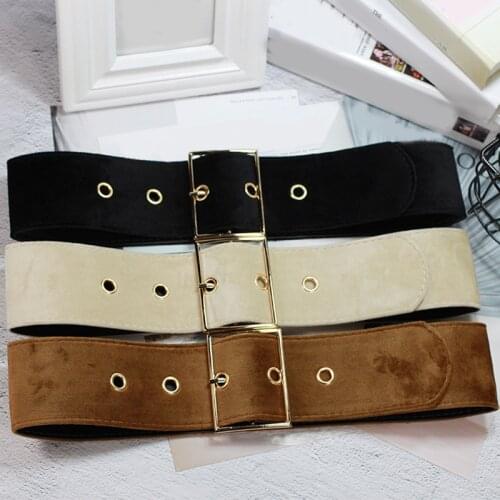 Vintage Waist Belt Wide Square Buckle Decorative Belts For Women Waist Bands Round Metal Buckle Wide Belt Female Suede Belts