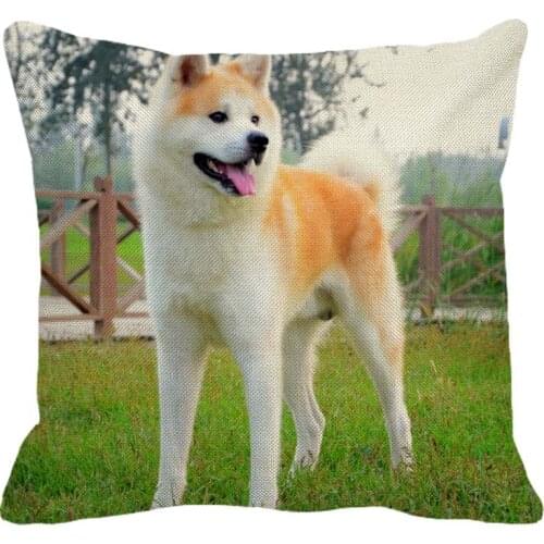 XUNYU Cute Pet Japanese Akita Pattern Linen Pillow Case Home Sofa Square Pillow Cover Dog Cushion Cover 45X45cm AC115